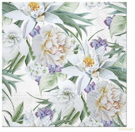 Serwetki Lunch Tete a Tete Orient Flowers white bottom 33x33 20szt./op.