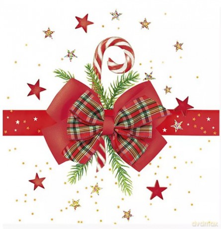 SerwetkI Maki coctail BN Checked Bow with Candy Cane 25x25 20szt./op. CD_GW_022001