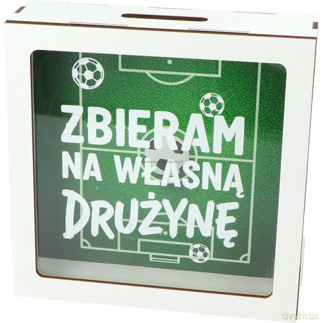 Skarbonka drewniana "na własną drużynę" (17,5x17,5x5,5cm)