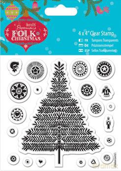 Stemple akrylowe 10 x 10 cm Folk Christmas tree 21 szt