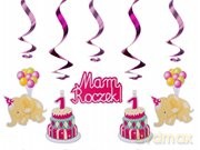 Świderki urodzinowe "Mam roczek" różowe 60cm. 5szt /ASWID1/