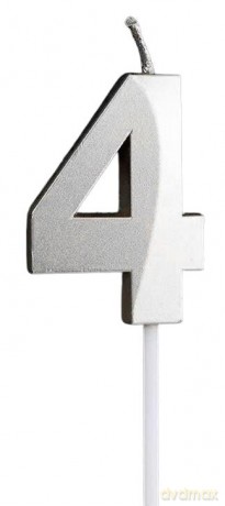 Świeczka na tort - cyferka 4 srebrna 4,8cm