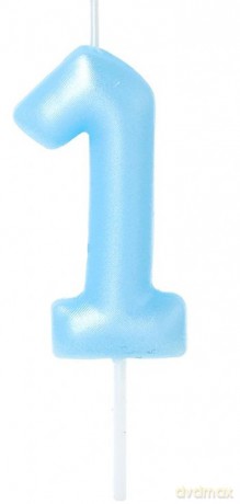 Świeczka na tort - cyferka Candy 1 niebieska 6cm
