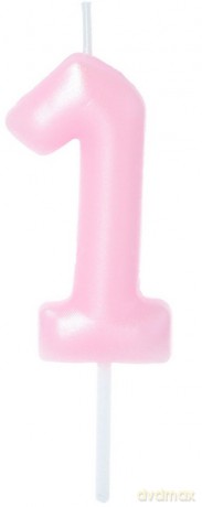 Świeczka na tort - cyferka Candy 1 różowa 6cm