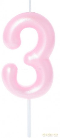 Świeczka na tort - cyferka Candy 3 różowa 6cm