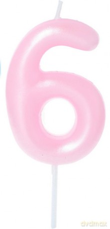 Świeczka na tort - cyferka Candy 6 różowa 6cm