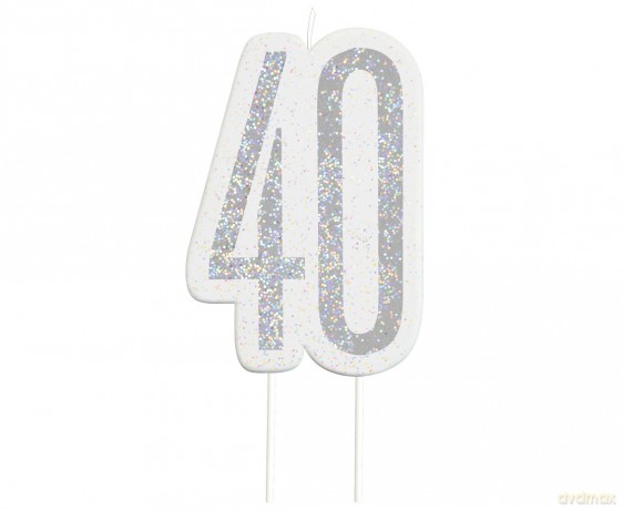 Świeczka piker "40" srebrna