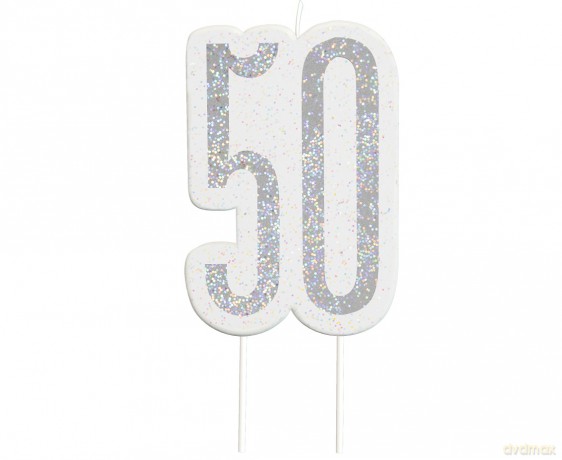Świeczka piker "50" srebrna