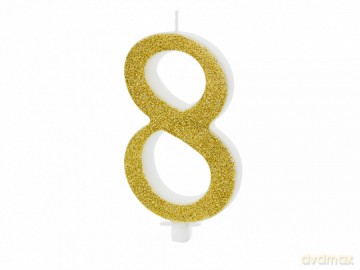 Świeczka urodzinowa złota "8" 10cm