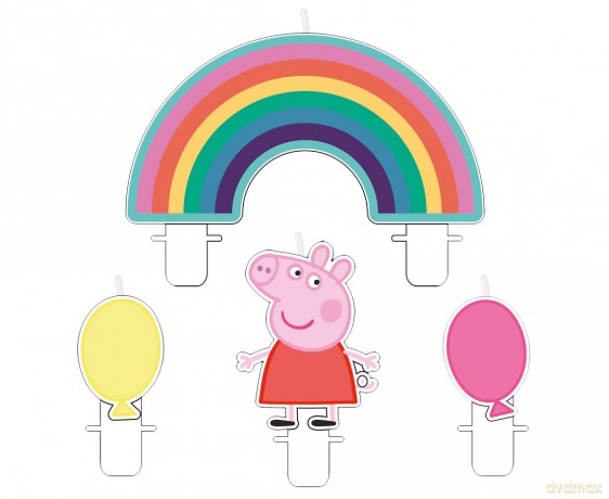 Świeczki Świnka Peppa - Peppa, 2 balony i tęcza