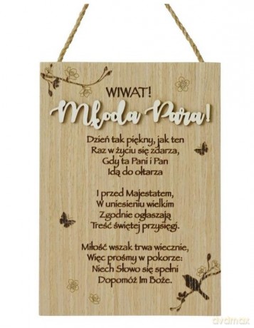 Tabliczka sentencja - "wiwat młoda para"