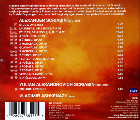 Vladimir Ashkenazy: Scriabin Vers La Flamme [CD]