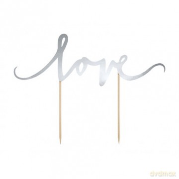 Topper na tort Love, srebrny, 17 cm