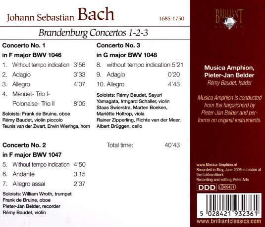 J.S. Bach: Brandenburg Concertos 1 - 2 - 3 [CD]