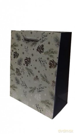 Torba medium Premium 20x25x10 cm Bożonarodzeniowa jasnozielona z gałązkami 1szt