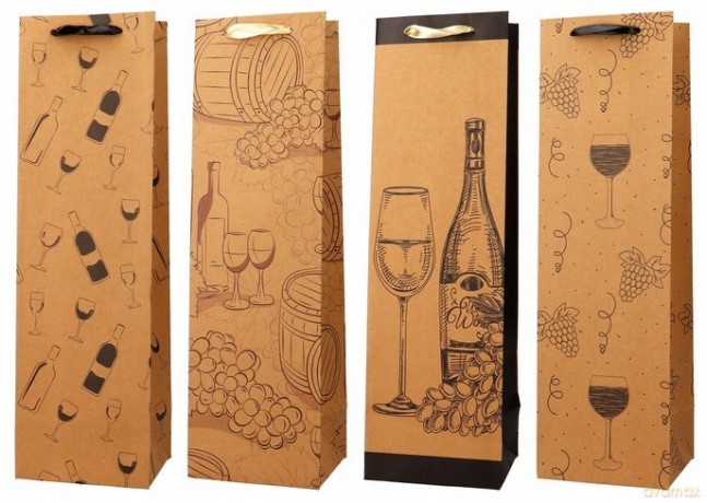 Torba na butelkę 12x40 cm Kraft kieliszki