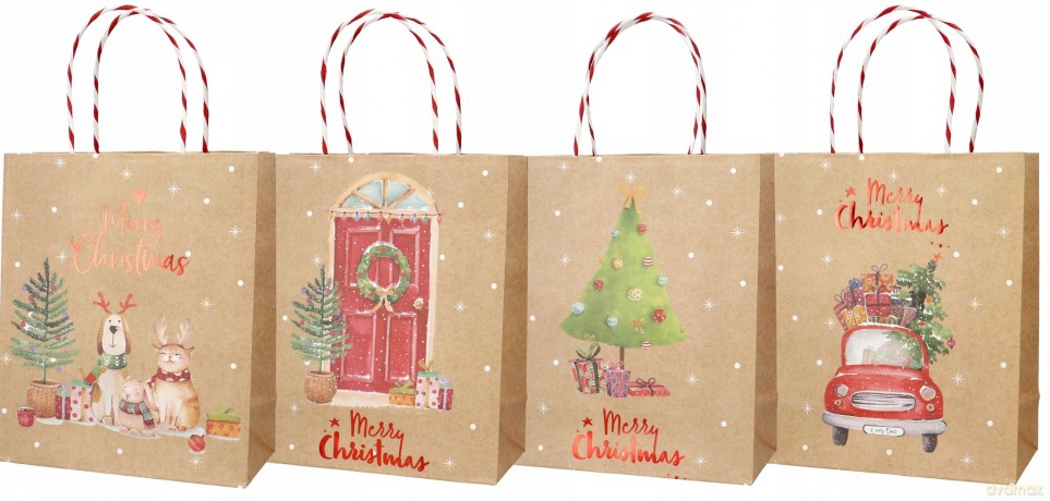 Torba prezentowa 21x25 cm Kraft Auto, choinka