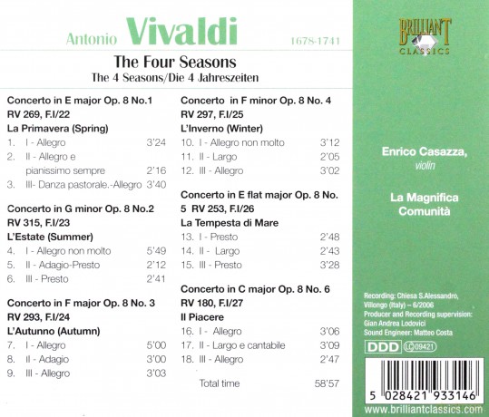 Vivaldi: The Four Seasons [CD]