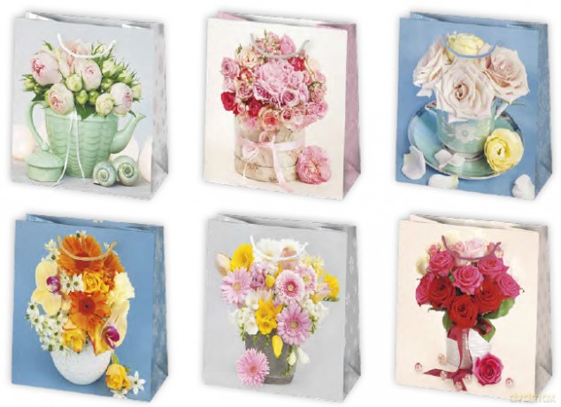 Torba T2 kwiaty, grafika (15,5x15,5x8cm) op.10 szt. mix