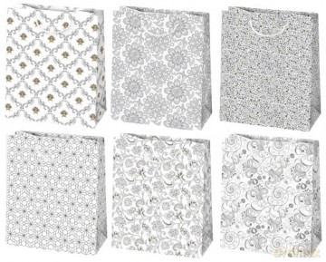 Torba T4B biała grafika brokat (19x23x10,5cm) op.10 szt. mix