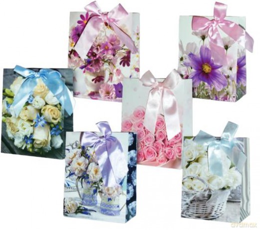 Torebka laminowana premium kwiaty PL-2-PR mix (17,8x22,9x9,8cm)