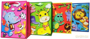 Torebka Lux 3D z brokatem dziecięce zoo duża 26x32x10cm