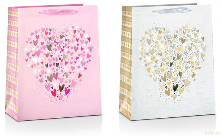 Torebka lux maxi 003 różowa/biała serce z serduszek A3 mix