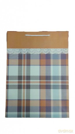 Torebka Lux szerokie dno krata i koronka 36x54x35cm