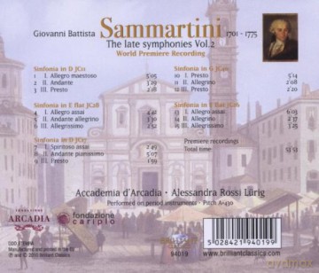 Accademia D´Arcadia: Sammartini: Late Symphonies Vol. II [CD]
