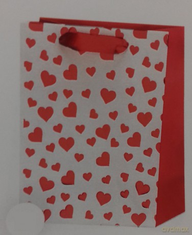 Torebka ozdobna biała w serduszka, 23x18x10cm QR025-A S