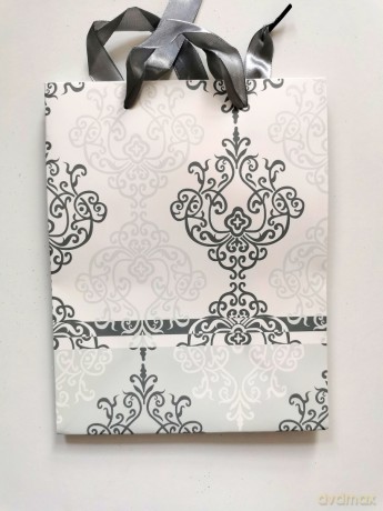 Torebka ozdobna biało - niebieska ornament 23x18x10cm GM005 S