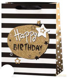 Torebka ozdobna brokat happy birthday 32x26x12cm M