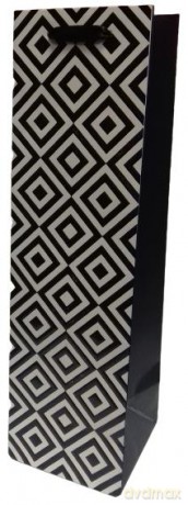 Torebka ozdobna butelka czarne romby 36,5x10,5x10,5cm
