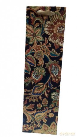 Torebka ozdobna butelka granatowa w kwiaty 36,5x10,5x10,5cm