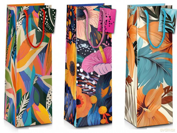 Torebka ozdobna butelka, kwiaty, mix wzorów, 022-FLOWER 11