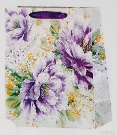 Torebka ozdobna fioletowe kwiaty 32x26x12cm M
