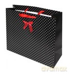 Torebka ozdobna horyzontalna czarna w białe kropki, 32x26x12 BK631-B M