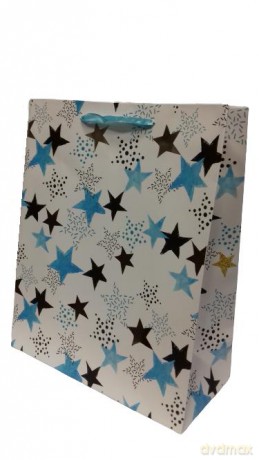Torebka ozdobna niebieskie i złote gwiazdki 32x26x12cm BK1107-D M