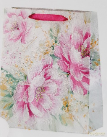 Torebka ozdobna różowe kwiaty 32x26x12cm M