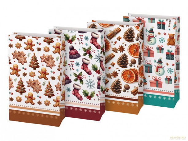 Torebka papierowa bożonarodzeniowa BN KRAFT 3 10x18x6 12szt
