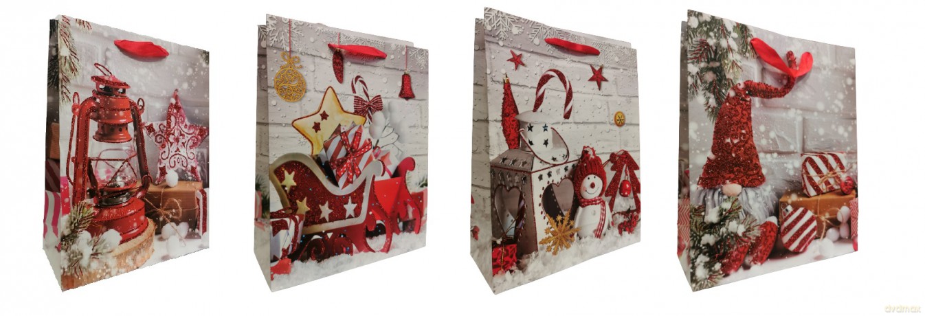 Torebka prezentowa bożonarodzeniowa 31,5x26x10cm mix wzorów 12szt/opak