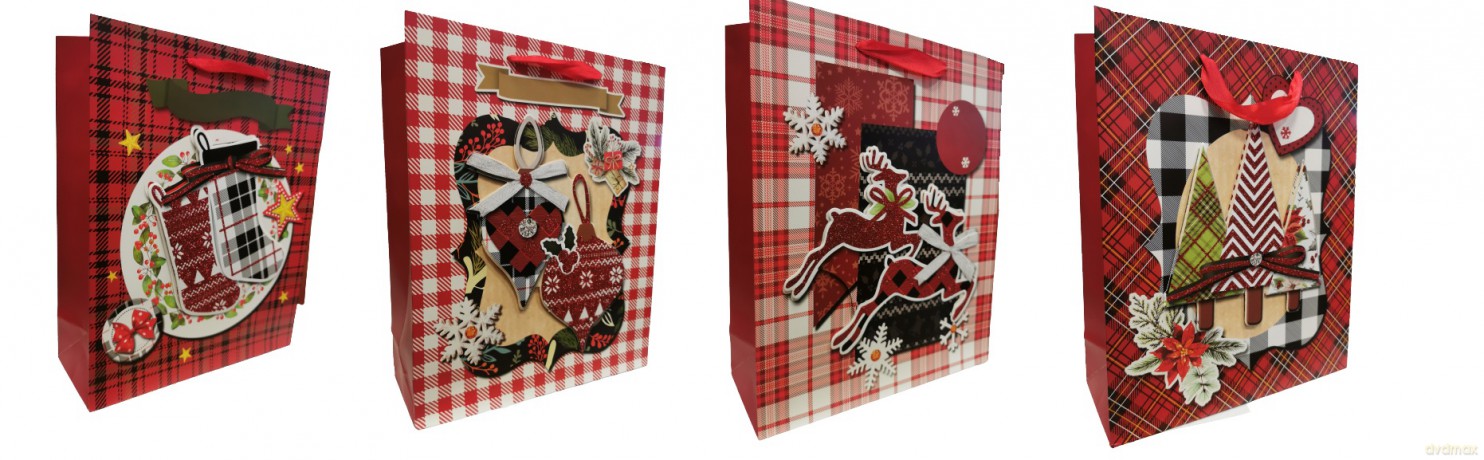 Torebka prezentowa bożonarodzeniowa 31,5x26x10cm mix wzorów 12szt/opak
