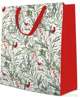 Torebka świąteczna Beloved Bullfinch red large 26,5x33,5x13cm