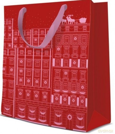 Torebka świąteczna premium Christmas tenements red, medium 20x25x10cm