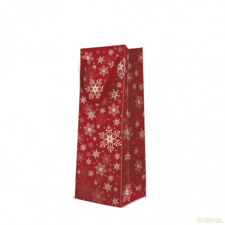 Torebka świąteczna premium czerwona w gwiazdy - butelka 37x12x10cm