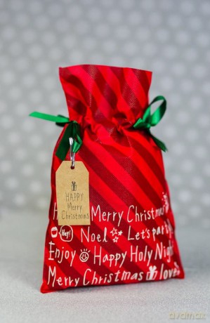 Worek Merry Christmas czerwone paski 40x56 cm