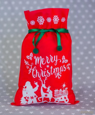 Worek Merry Christmas Zaprzęg Świętego Mikołaja 30x45 cm