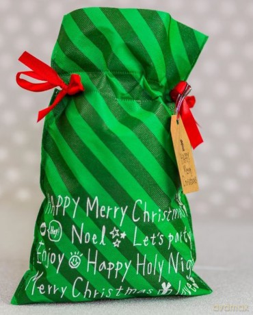 Worek Merry Christmas zielone paski 40x56 cm