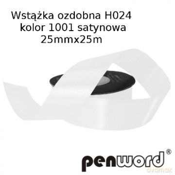 Wstążka satynowa biała H024 kol.1001 25mmx25m