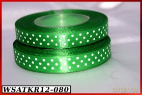 Wstążka satynowa w kropki 12mm/22mb zielona